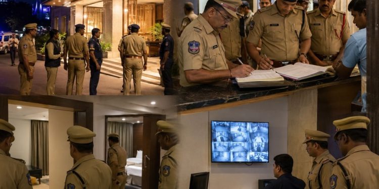 #HyderabadPolice, #Hyderabad, #CPCVAnand, #PoliceChecking, #OYORooms, #Lodges, #GuestHouses, #HotelInspection, #HyderabadAlert, #CitySecurity, #CrimeControl, #TelanganaPolice, #PoliceDrive, #SecurityCheck, #BreakingNews, #HyderabadNews, #TeluguNews, #LawAndOrder, #PublicSafety, #HotelRules, #SpecialDrive, #CCTVMonitoring, #SafetyFirst, #TrendingNews, #LatestNews, #HyderabadCity, #PoliceAction, #TelanganaNews, #SecurityAlert, #OYORoomsCheck